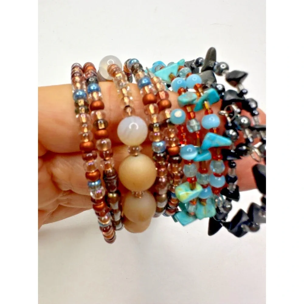 Wrap Bracelets Turquoise Black Quartz Brown Bead Freshwater Pearl Set 3 Stunning